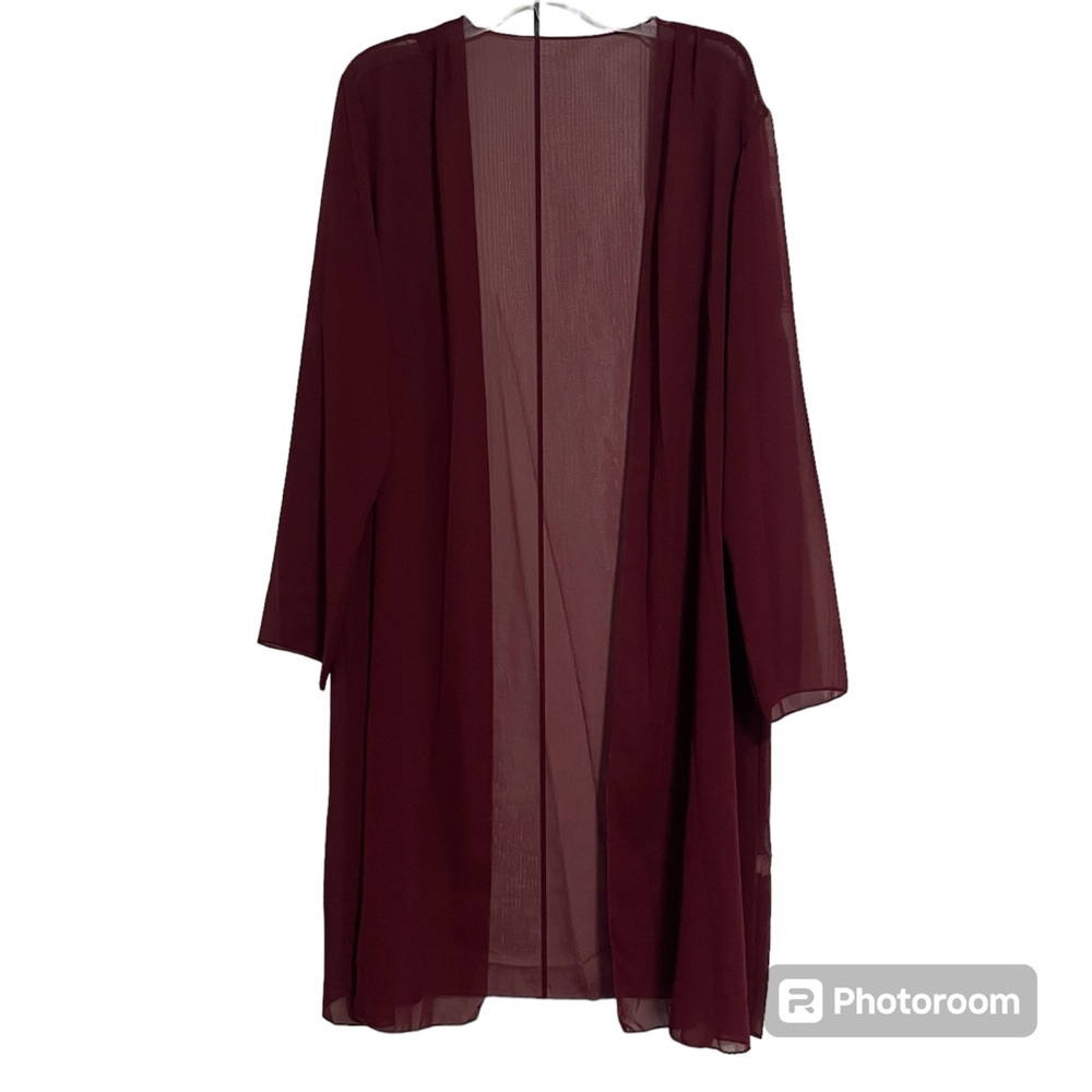Women’s burgundy sheer long sleeve cardigan duster